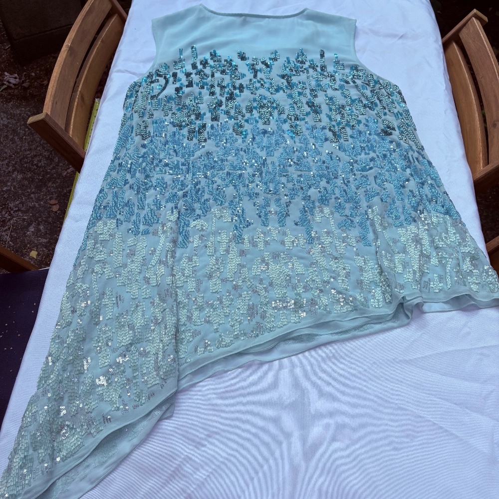 Hand Beaded Asymmetric Blue Dress Sz XL